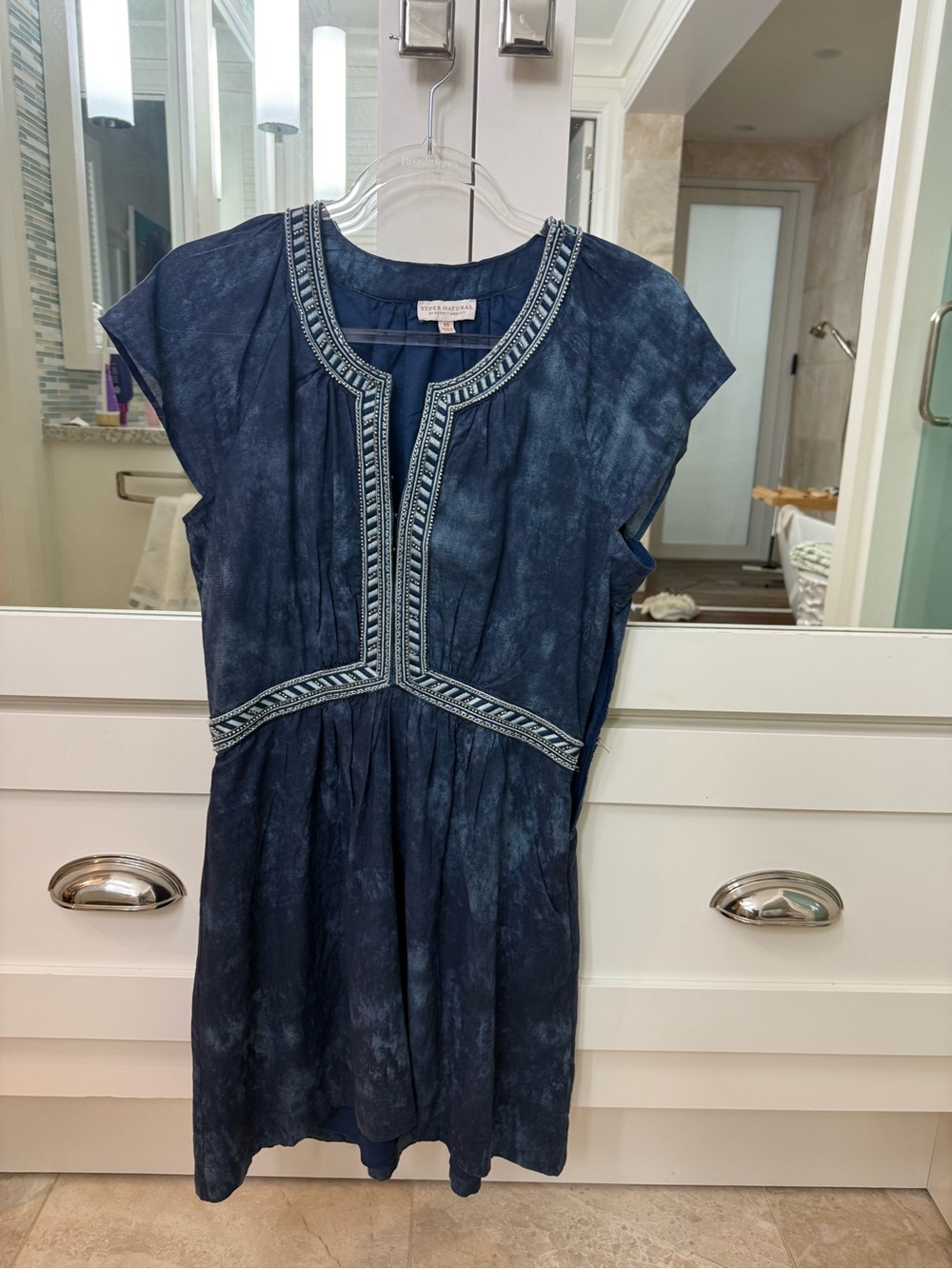 Super Natural Women's Indigo Embroidered and Beaded Tunic Dress